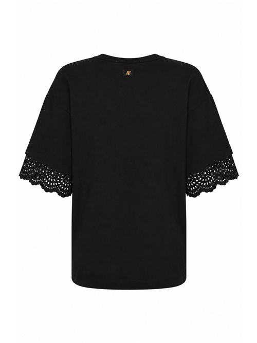 T-shirt con maniche in pizzo Sangallo Nero ALBERTA FERRETTI | U0750 16950555